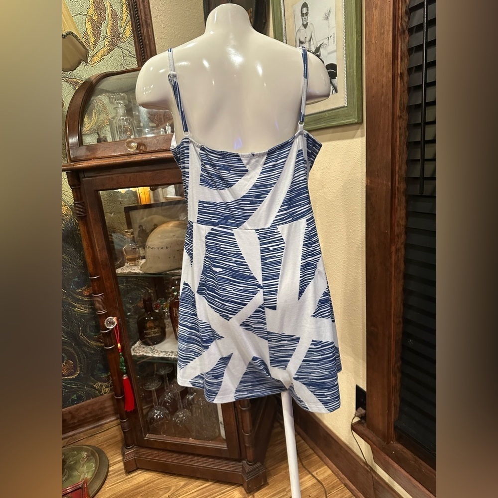 Angashion Blue White Geometric V Neck Romper XL - Picture 6 of 7